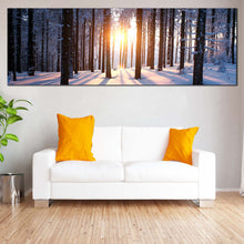 Load image into Gallery viewer, golden  hour  retreat  yellow  sunset  between  trees  wide  canvas For Living Room
