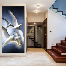 Load image into Gallery viewer, graceful  dove  canvas  print  flock  of  white  birds  vertical  canvas  artwork  birds  soaring  in  blue  sky  canvas  wall  art
