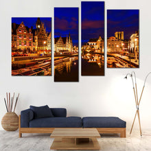 Load image into Gallery viewer, Graslei Belgium Canvas Print: Adorn your space with a beautiful gold Ghent city canvas wall art for living room In Living Room
