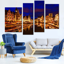 Load image into Gallery viewer, Graslei Belgium Canvas Print: Adorn your space with a beautiful gold Ghent city canvas wall art for living room In Living Room
