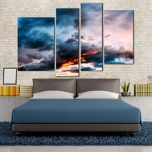 Load image into Gallery viewer, gray clouds at dawn canvas print 4 piece blue orange sunset abstract wall art for your bedroom
