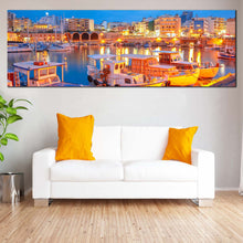 Load image into Gallery viewer, greece  blue  sky  cityscape  panoramic  canvas  wall  art  heraklion  town  river  reflection  canvas  print In Living Room
