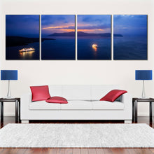 Load image into Gallery viewer, greece sailboats canvas print santorini sunset 4 piece canvas wall art In Living room
