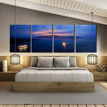 Load image into Gallery viewer, greece sailboats canvas print santorini sunset 4 piece canvas wall art for your bedroom
