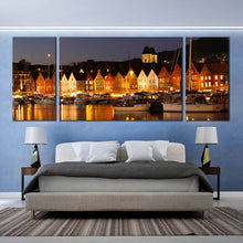 Load image into Gallery viewer, grey  night  canals  canvas  print  scandinavia  harbor  triptych  canvas  wall  art  for  bedroom
