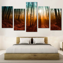 Load image into Gallery viewer, harmony of seasons canvas wall art brown fields autumn forest 5 piece canvas print for Bedroom
