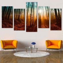 Load image into Gallery viewer, harmony of seasons canvas wall art brown fields autumn forest 5 piece canvas print In Living Room
