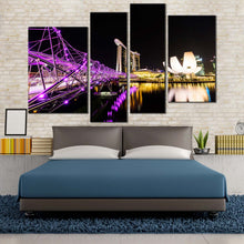 Load image into Gallery viewer, helix bridge purple city bridge wall art singapore casino hotel 4 piece resort reflection canvas print for your Bedroom
