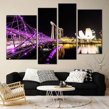 Load image into Gallery viewer, helix bridge purple city bridge wall art singapore casino hotel 4 piece resort reflection canvas print for your Living room
