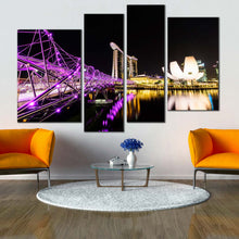 Load image into Gallery viewer, helix bridge purple city bridge wall art singapore casino hotel 4 piece resort reflection canvas print In Living Room
