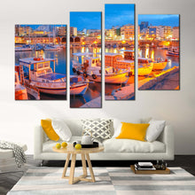 Load image into Gallery viewer, heraklion city 4 piece canvas wall art blue sky harbors canals seascape canvas print for your Living Room
