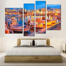 Load image into Gallery viewer, heraklion city 4 piece canvas wall art blue sky harbors canals seascape canvas print for your Bedroom
