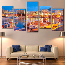 Load image into Gallery viewer, heraklion cityscape canvas print yellow river reflection 5 piece canvas wall art 
