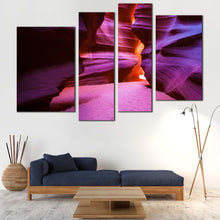 Load image into Gallery viewer, hidden wonders of antelope cave canvas wall art orange purple desert 4 piece canvas print for your Living room
