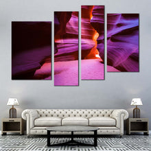 Load image into Gallery viewer, hidden wonders of antelope cave canvas wall art orange purple desert 4 piece canvas print In Living Room
