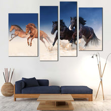 Load image into Gallery viewer, horses galloping canvas print running horses stallions 4 piece canvas wall art In Living Room
