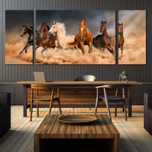 Load image into Gallery viewer, horses herd canvas print animal run in sky desert 3 piece triptych wall art In Living Room
