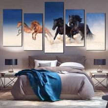 Load image into Gallery viewer, horses stallions canvas wall art running black brown herd canvas print for Bedroom
