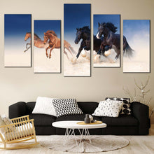 Load image into Gallery viewer, horses stallions canvas wall art running black brown herd canvas print In Living Room
