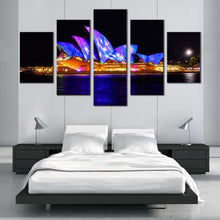 Load image into Gallery viewer, illuminated sky canvas print orange sydney opera house canvas set beautiful city skyline 5 piece wall art for Bedroom
