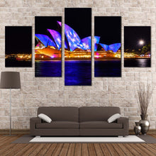 Load image into Gallery viewer, illuminated sky canvas print orange sydney opera house canvas set beautiful city skyline 5 piece wall art In Living Room
