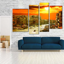 Load image into Gallery viewer, italy harbor city view 4 piece canvas wall art orange venice sunset canvas print for your Living Room
