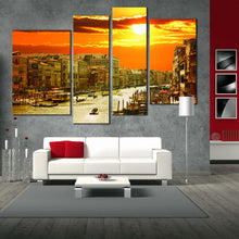 Load image into Gallery viewer, italy harbor city view 4 piece canvas wall art orange venice sunset canvas print In Living Room
