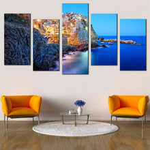 Load image into Gallery viewer, italy ocean canvas wall art serene manarola evening 5 piece collection canvas print In Living Room
