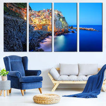 Load image into Gallery viewer, italy sea canvas print manarola national park 4 piece masterpiece canvas wall art In Living room
