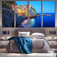 Load image into Gallery viewer, italy sea canvas print manarola national park 4 piece masterpiece canvas wall art for your Bedroom
