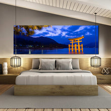 Load image into Gallery viewer, itsukushima  shrine  wall  art  yellow  shinto  city  ocean  panoramic  canvas  blue  evening  mountain  canvas  print  for bedroom
