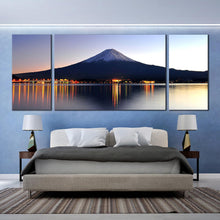 Load image into Gallery viewer, japanese  blue  mountain  night  reflection  3  piece  wall  art  mount  fuji  orange  lake  photography  multi  canvas  for Bedroom
