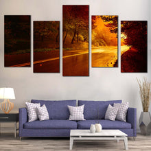 Load image into Gallery viewer, journey through the woods canvas wall art yellow scenery path 5 piece canvas print
