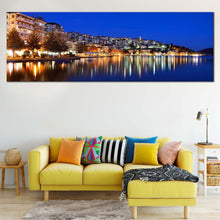 Load image into Gallery viewer, kastoria  city  canvas  printgreece  blue  sky  cityscape  1  piece  canvas  wall  art  yellow  houses      sea  reflection  for Living Room
