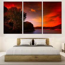 Load image into Gallery viewer, lake mountain canvas wall art green trees mountain river 3 piece canvas print for Bedroom
