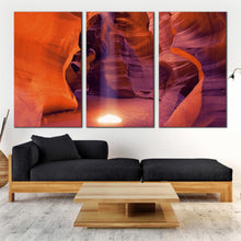 Load image into Gallery viewer, majestic arizona desert canvas print purple antelope canyon 3 piece canvas wall art for Living Room
