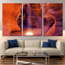 Load image into Gallery viewer, majestic arizona desert canvas print purple antelope canyon 3 piece canvas wall art In Living Room
