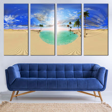 Load image into Gallery viewer, majestic desert landscape canvas wall art green oasis and dramatic clouds 4 piece canvas print for Living room
