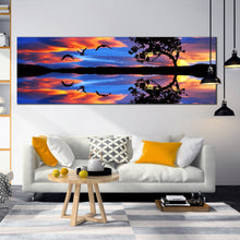 Load image into Gallery viewer, majestic  sky  birds  wall  art  orange  sky  over  blue  lake  1  piece  canvas  print  sunset  lake  reflection  artwork  for  living  room
