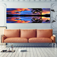 Load image into Gallery viewer, majestic  sky  birds  wall  art  orange  sky  over  blue  lake  1  piece  canvas  print  sunset  lake  reflection  artwork In Living Room
