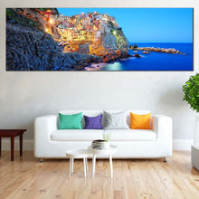 Load image into Gallery viewer, manarola  evening  canvas  print  stunning  yellow  cinque  terre  panorama  canvas  wall  art  for Living Room
