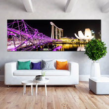 Load image into Gallery viewer, marina  bay  sands  wall  art  resort  reflection  canvas  print  singapore  purple  bridge  at  night  panoramic  canvas  for Living Room
