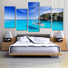 Load image into Gallery viewer, menorca island sailing boat canvas print spain yellow blue sky 5 piece canvas wall art for Bedroom
