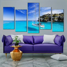 Load image into Gallery viewer, menorca island sailing boat canvas print spain yellow blue sky 5 piece canvas wall art for Your Living Room
