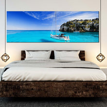 Load image into Gallery viewer, menorca  island  sailing  boat  canvas  wall  art  panoramic  spain  clear  blue  sky  canvas  print  for  bedroom
