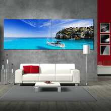 Load image into Gallery viewer, menorca  island  sailing  boat  canvas  wall  art  panoramic  spain  clear  blue  sky  canvas  print  for Living Room
