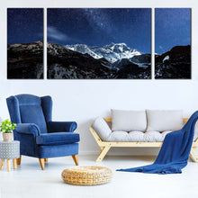 Load image into Gallery viewer, milky way over himalaya canvas print nighttime himalaya mountain and blue starry sky triptych canvas wall art for Living Room
