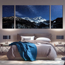 Load image into Gallery viewer, milky way over himalaya canvas print nighttime himalaya mountain and blue starry sky triptych canvas wall art for Bedroom
