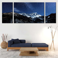 Load image into Gallery viewer, milky way over himalaya canvas print nighttime himalaya mountain and blue starry sky triptych canvas wall art In Living Room
