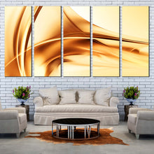 Load image into Gallery viewer, modern abstract canvas print contemporary brown wave yellow gold abstract 5 piece wall art In Living Room
